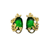Medieval Emerald Glass Earrings Set with Elastic Bracelet