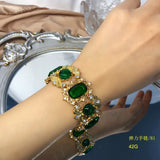Medieval Emerald Glass Earrings Set with Elastic Bracelet