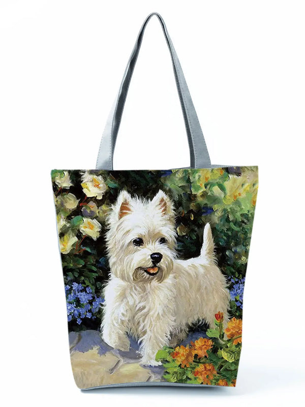 Westie Dog Painting Square Handbag - Large Capacity Reusable Tote