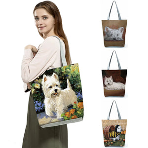 Westie Dog Painting Square Handbag - Large Capacity Reusable Tote