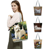 Westie Dog Painting Square Handbag - Large Capacity Reusable Tote