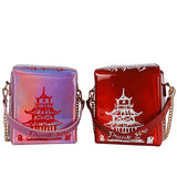 Chinese Takeout Box Purse Pu Leather Women Handbag Crossbody Bag