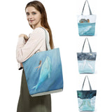 Whale Girl Print Handbags Fresh Sea Series Shopper Bag