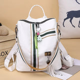 Women's Zipper Leather Backpack School Bag Shoulder
