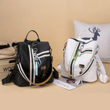 Women's Zipper Leather Backpack School Bag Shoulder