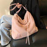 Plush Underarm Tote Bag Winter Shoulder Female PU Leather