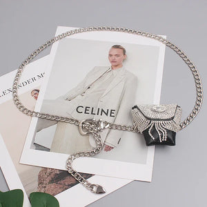 Bling Rhinestone Tassel Fanny Pack with Metal Chain