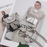 Bling Rhinestone Tassel Fanny Pack with Metal Chain