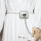 Pearl Chain Waist Belt Fanny Pack with Lipstick Bag