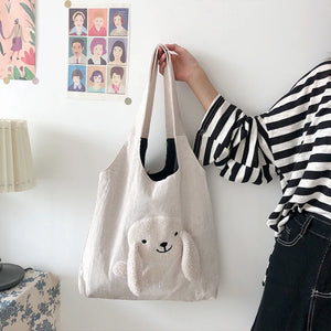 Dog Appliques Women Shoulder Bag Canvas Messenger Handbag