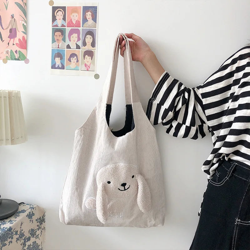 Dog Appliques Women Shoulder Bag Canvas Messenger Handbag