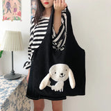 Dog Appliques Women Shoulder Bag Canvas Messenger Handbag