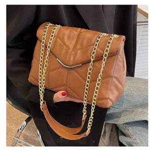 Big Size Quilted Shoulder Bag for Women Chain Leather Crossbody Bag