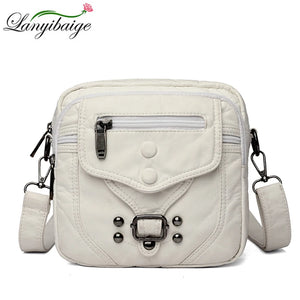 Solid One-Shoulder Handbag Soft Washed Leather