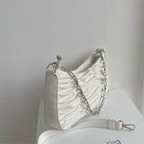 Pleated Shoulder Bag for Women Chain Handbag Zipper Texture PU Leather