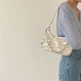 Pleated Shoulder Bag for Women Chain Handbag Zipper Texture PU Leather
