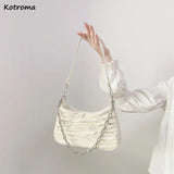 Pleated Shoulder Bag for Women Chain Handbag Zipper Texture PU Leather