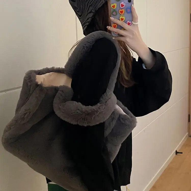 Plush Shoulder Bag for Women Large Capacity Handbag Tote