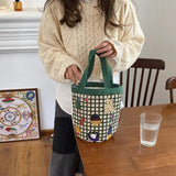 Canvas Ladies Round Bucket Bag Handbag Women Bag Shoulder Crossbody Purse