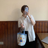 Canvas Ladies Round Bucket Bag Handbag Women Bag Shoulder Crossbody Purse