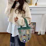 Canvas Ladies Round Bucket Bag Handbag Women Bag Shoulder Crossbody Purse