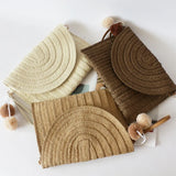 Straw-weaving Envelope Bag Ivory Khaki Beach Handbag