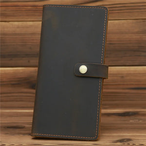 Men's Long Leather Wallet Crazy Horse Leather Retro Business Multi-card