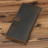 Men's Long Leather Wallet Crazy Horse Leather Retro Business Multi-card