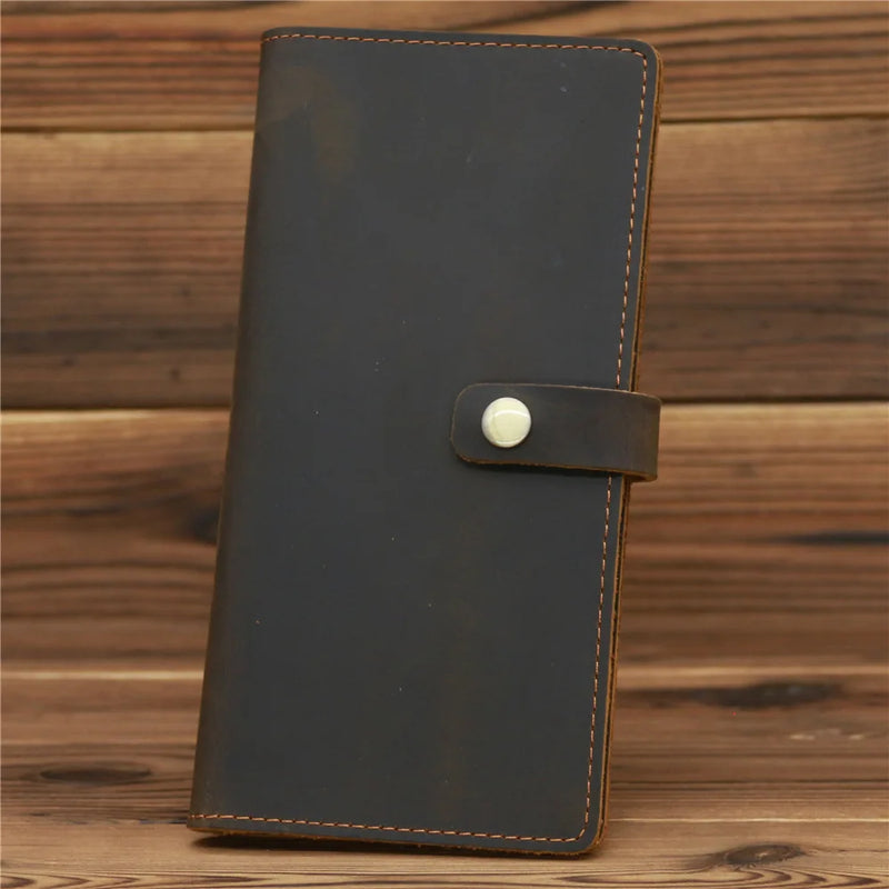 Men's Long Leather Wallet Crazy Horse Leather Retro Business Multi-card