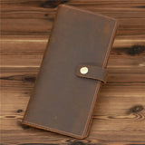 Men's Long Leather Wallet Crazy Horse Leather Retro Business Multi-card
