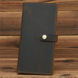 Men's Long Leather Wallet Crazy Horse Leather Retro Business Multi-card
