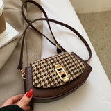 Houndstooth Messenger Bag Retro PU Shoulder Bag for Women