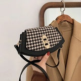 Houndstooth Messenger Bag Retro PU Shoulder Bag for Women