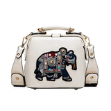 Embroidered Elephant Crossbody Bag with Wide Butterfly Strap