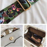 Embroidered Elephant Crossbody Bag with Wide Butterfly Strap