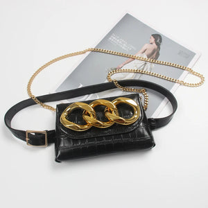 Wide Chain Decorated Waist Packs Women Adjustable PU Leather Waist Belt