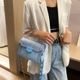 Wide Strap Chain Crossbody Bag Women Handbag Flap Shoulder Bag