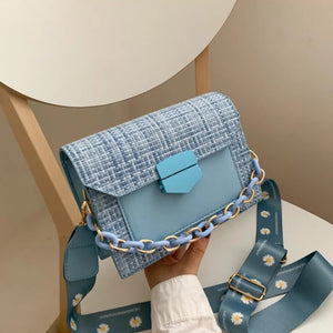 Wide Strap Chain Crossbody Bag Women Handbag Flap Shoulder Bag