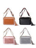 Wide Strap Tassel Small Shoulder Bag Solid Pu Leather Crossbody
