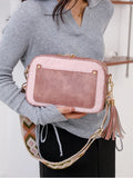 Wide Strap Tassel Small Shoulder Bag Solid Pu Leather Crossbody