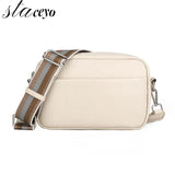 Wide Strap Crossbody Bag Solid Classic Handbag Square Shoulder Sling