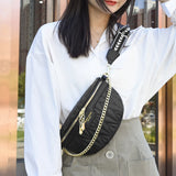Wide Straps Waist Bag Lady Chain Fanny Pack Summer Female Belt Bags Leather