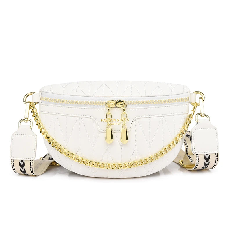 Wide Straps Waist Bag Lady Chain Fanny Pack Summer Female Belt Bags Leather