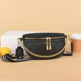Wide Straps Waist Bag Lady Chain Fanny Pack Summer Female Belt Bags Leather