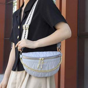 Wide Straps Waist Bag Lady Chain Fanny Pack Summer Female Belt Bags Leather