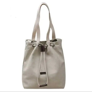 Retro Cloth Bag Canvas Drawstring Handbag Beige Shoulder Bag
