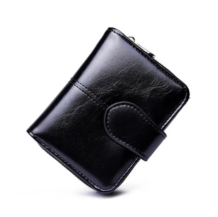 Women Oil Wax Leather Wallet Short Wallet Small Card Package Retro Wallet