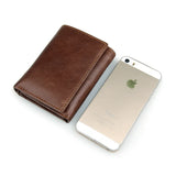 Men's Wine Purse Short Wallet 3 Folds Full Grain Leather