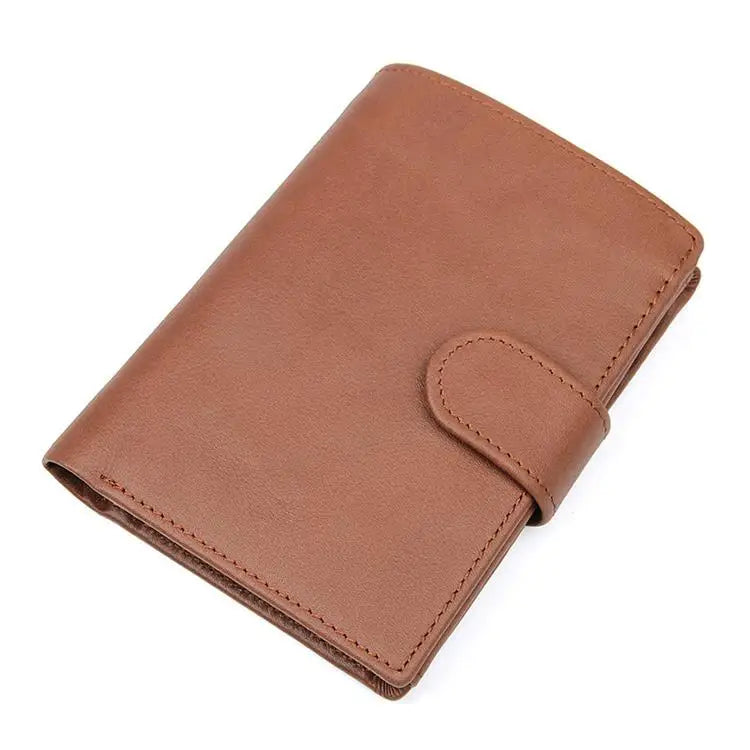 Men's Wine Purse Short Wallet 3 Folds Full Grain Leather