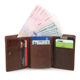 Men's Wine Purse Short Wallet 3 Folds Full Grain Leather